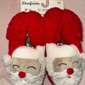 Dearfoams Festive Red Santa Slippers kids 4/5 new
